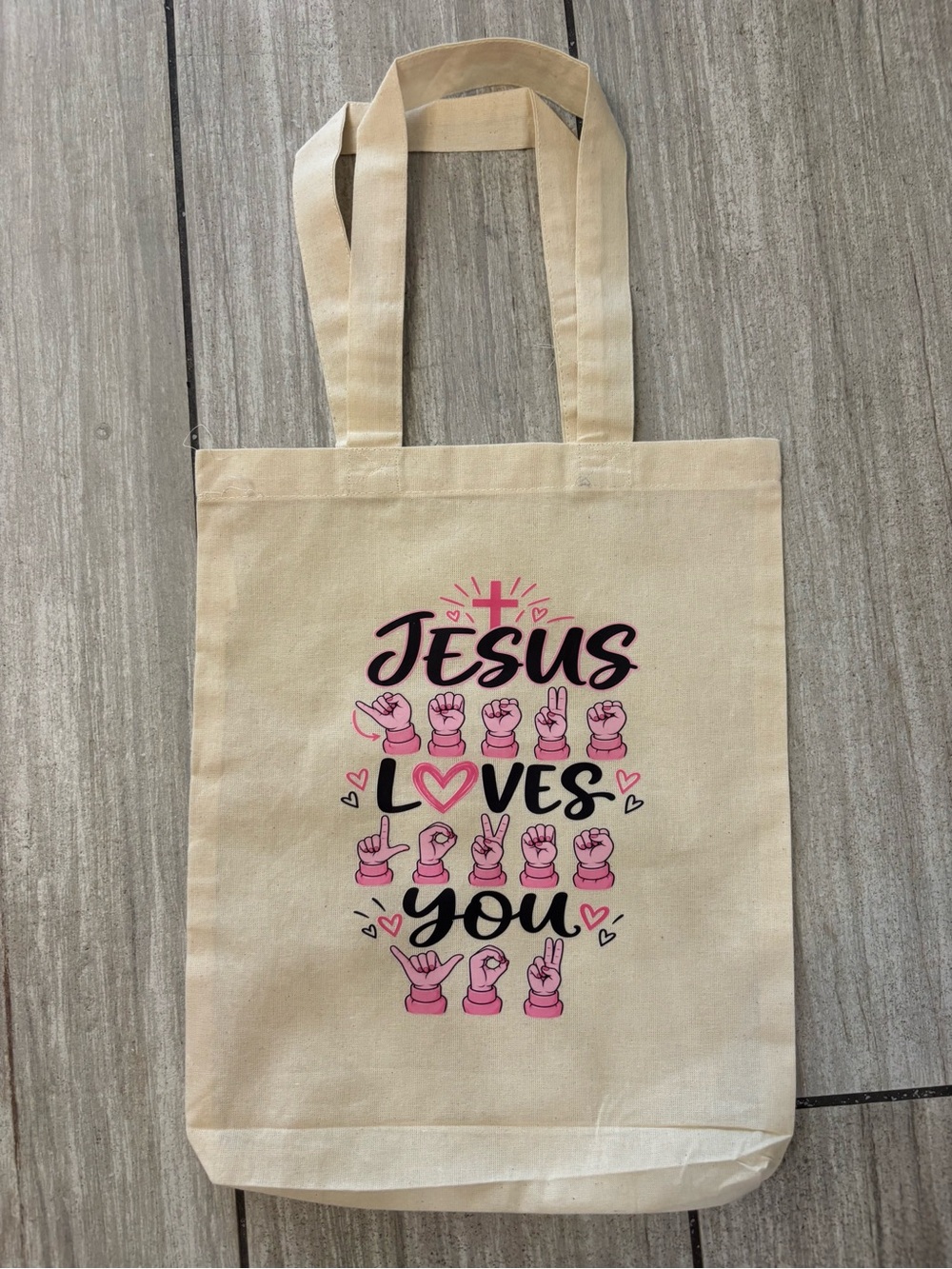 Jesus Loves You Pink Graphic Tote Bag